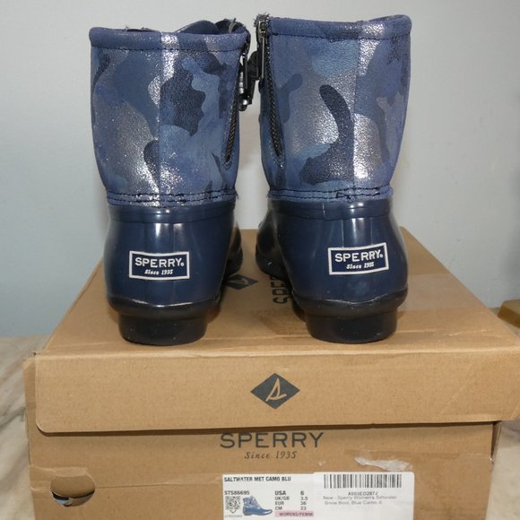 Sperry Docksider Saltwater Duck Boots Silver Metalic and Blue Camo 6 - Picture 7 of 10